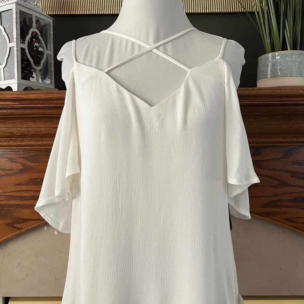 Lulus Afterglow White Strappy Cold Shoulder Shift Dress Size: Small NEW - Picture 6 of 16
